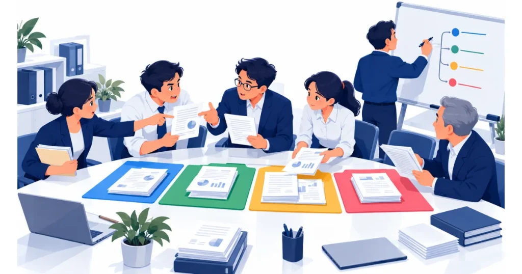 資料分類分級導入示意圖,各部門主管用真實文件討論機密等級