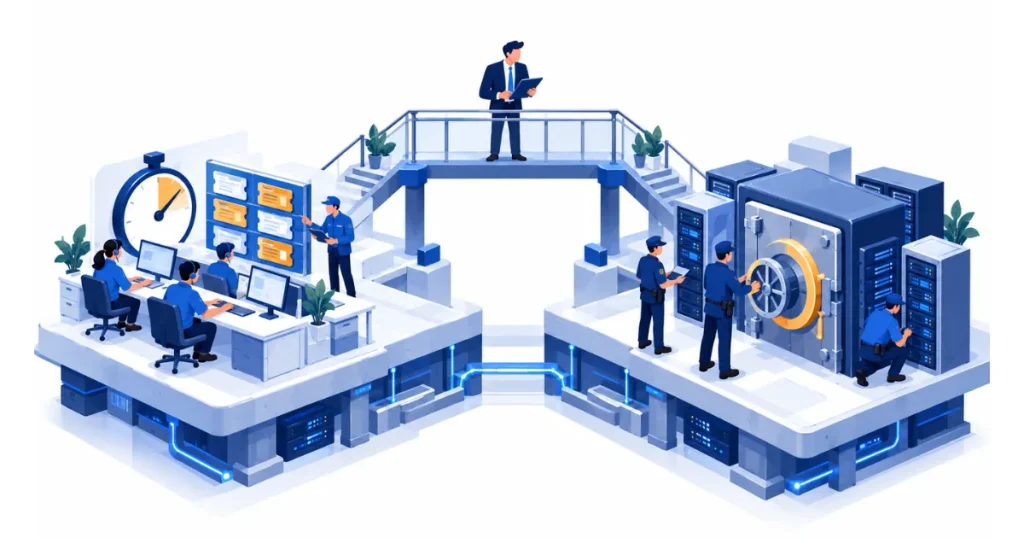 ISO 20000 與 ISO 27001 關係圖，IT 服務管理系統與資訊安全管理系統的共通架構