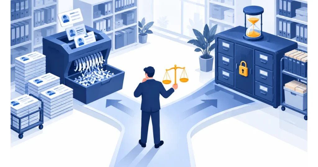 個資刪除請求判斷流程，有法定保存期限則保留並停止其他利用，否則刪除